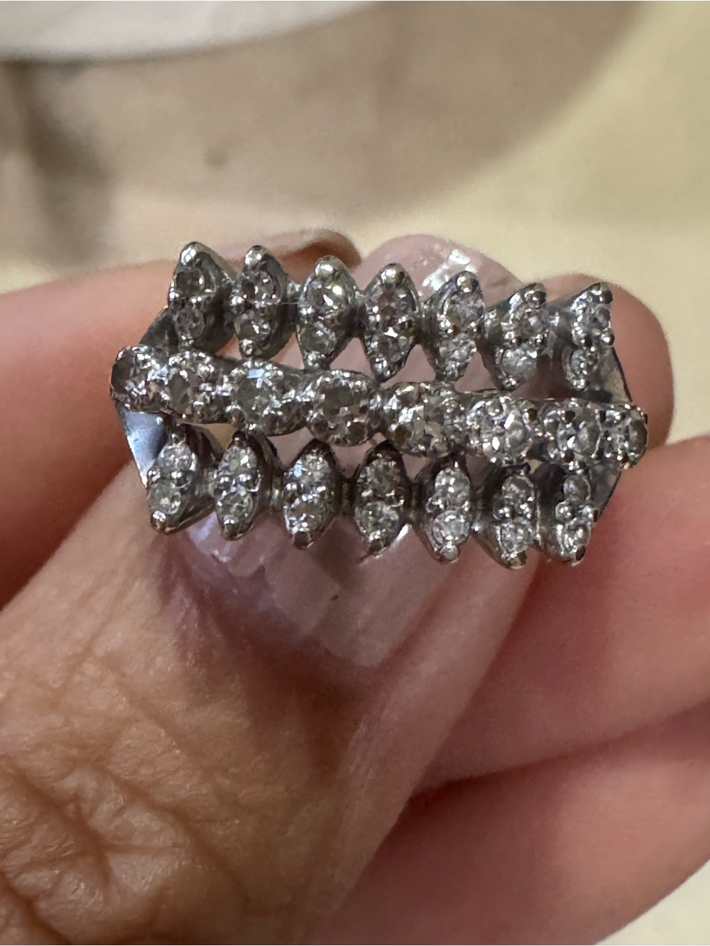 Vintage 14K White Gold Natural Diamond Cocktail Ring Estate Size 6